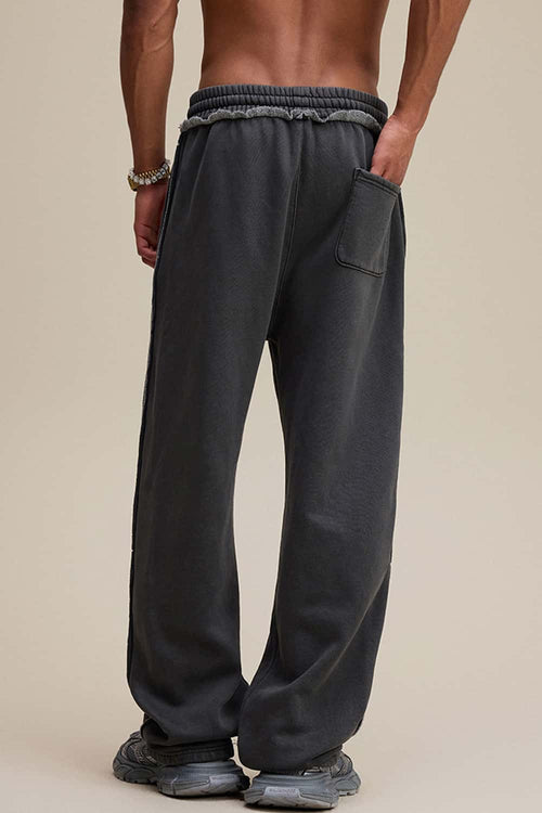 Distressed Fleece Straight-Leg Pants - Dark Gray