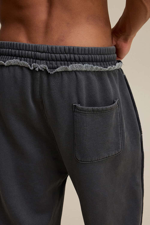 Distressed Fleece Straight-Leg Pants - Dark Gray