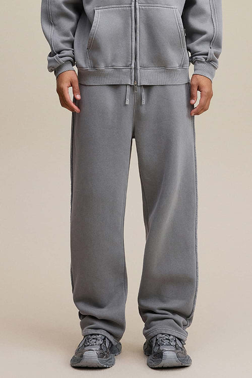Distressed Fleece Straight-Leg Pants - Medium Gray