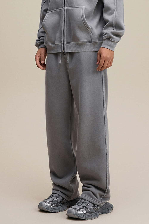 Distressed Fleece Straight-Leg Pants - Medium Gray