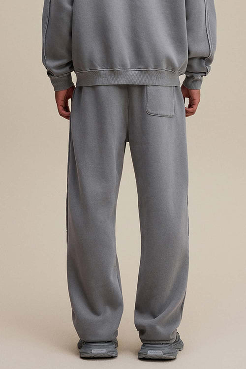 Distressed Fleece Straight-Leg Pants - Medium Gray