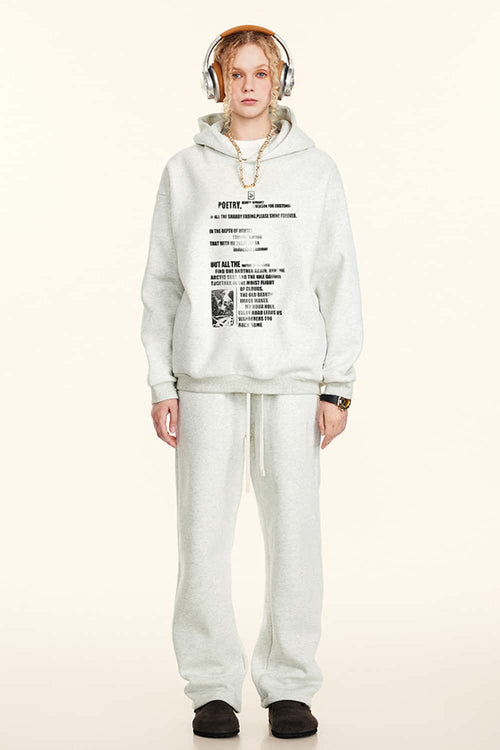 Premium Heavyweight Graphic Fleece Hoodie - Oat Gray