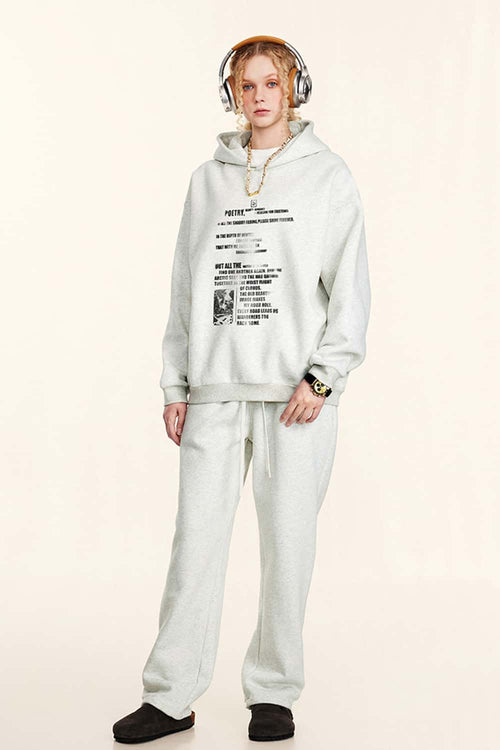 Premium Heavyweight Graphic Fleece Hoodie - Oat Gray