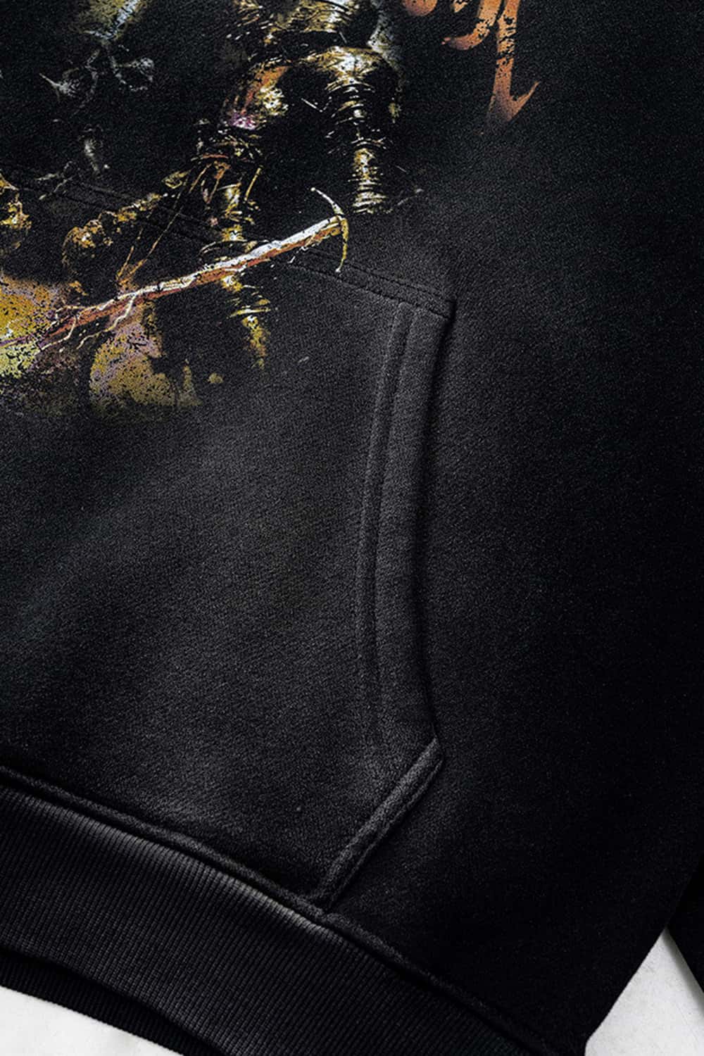 "Dark Knight" Washed Black Graphic Hoodie