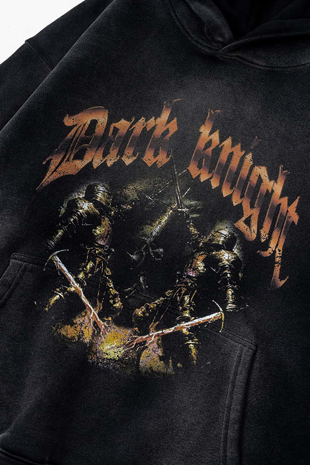 "Dark Knight" Washed Black Graphic Hoodie