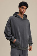 Heavyweight Distressed Layered Fleece Hoodie - Dark Gray