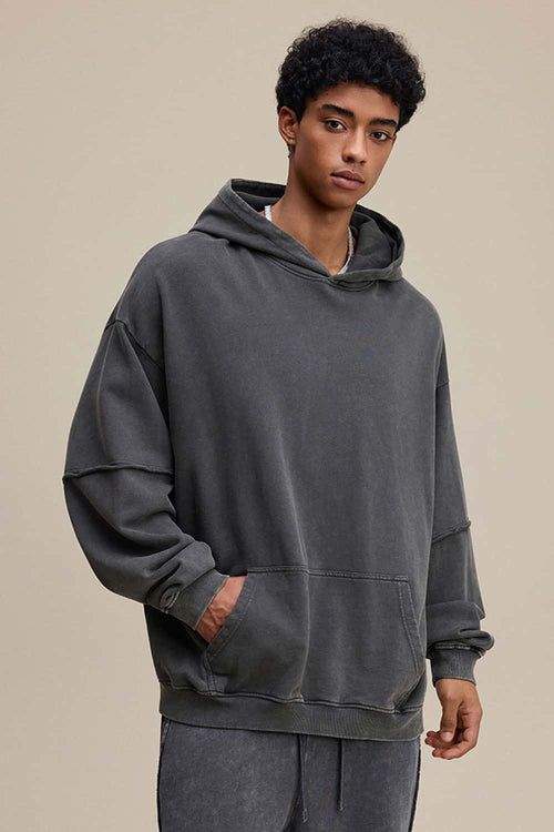 Heavyweight Distressed Layered Fleece Hoodie - Dark Gray