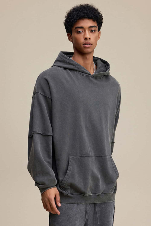 Heavyweight Distressed Layered Fleece Hoodie - Dark Gray