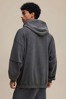 Heavyweight Distressed Layered Fleece Hoodie - Dark Gray