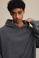 Heavyweight Distressed Layered Fleece Hoodie - Dark Gray