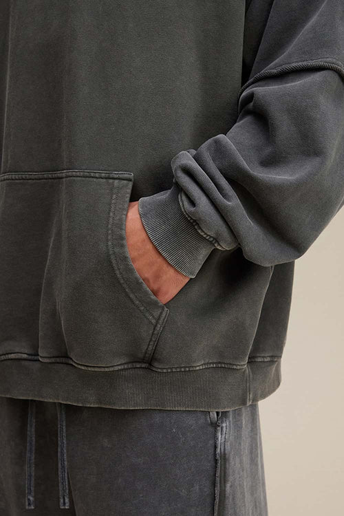 Heavyweight Distressed Layered Fleece Hoodie - Dark Gray