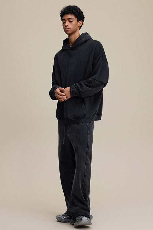 Heavyweight Distressed Layered Fleece Hoodie - Fried Snowflakes