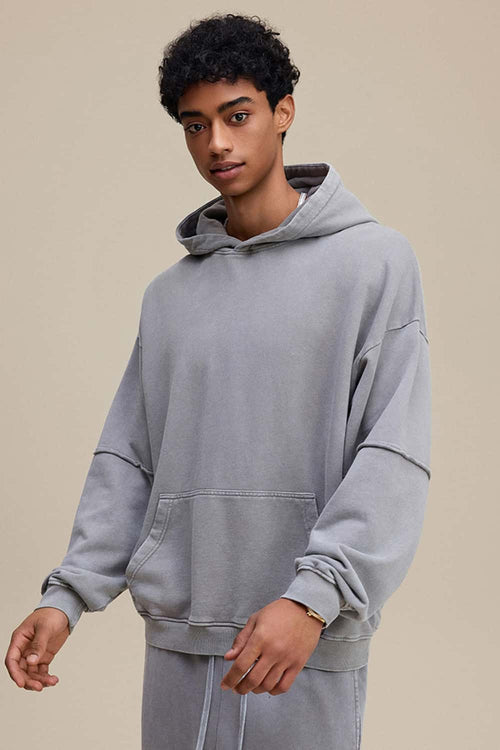Heavyweight Distressed Layered Fleece Hoodie - Medium Gray