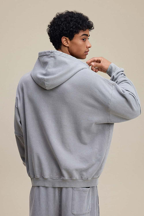 Heavyweight Distressed Layered Fleece Hoodie - Medium Gray