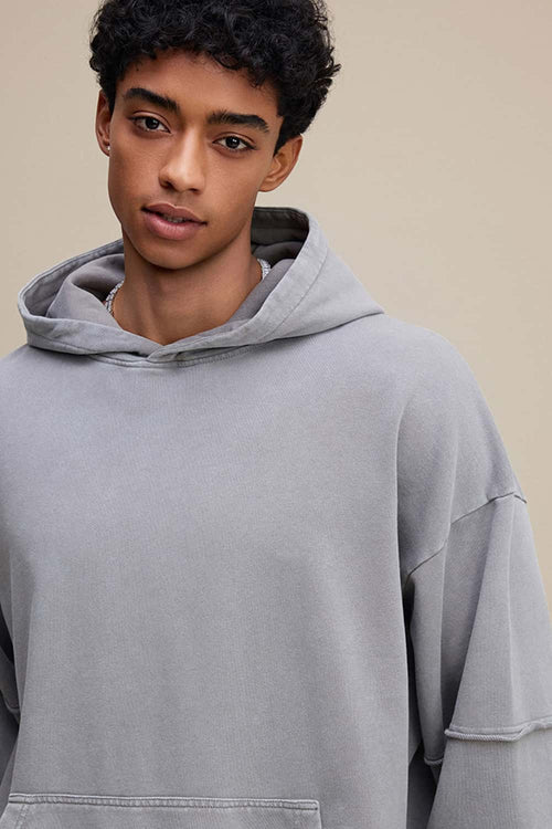 Heavyweight Distressed Layered Fleece Hoodie - Medium Gray