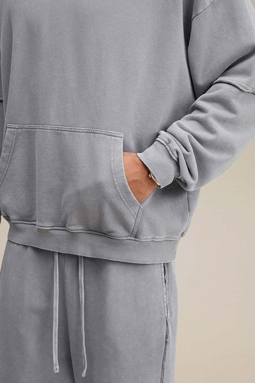 Heavyweight Distressed Layered Fleece Hoodie - Medium Gray