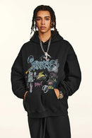 Vintage Graphic Pullover Hoodie - Black