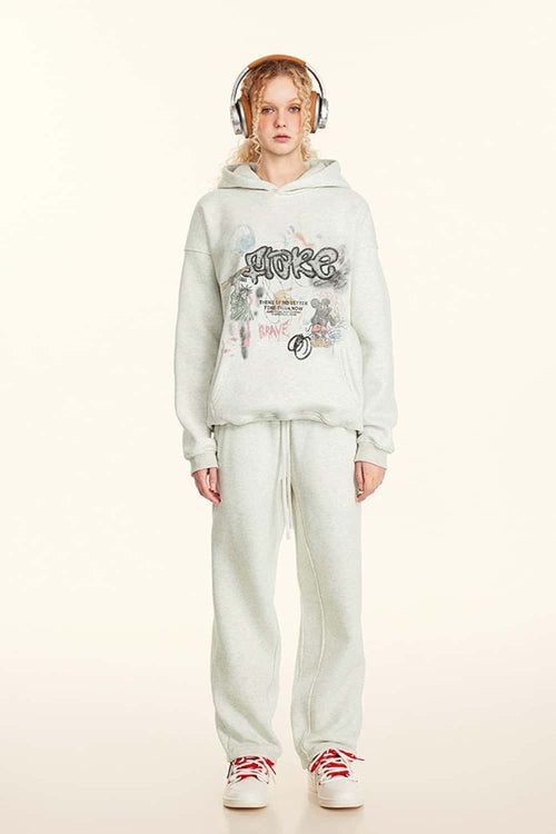 Vintage Graphic Pullover Hoodie - Oat Gray