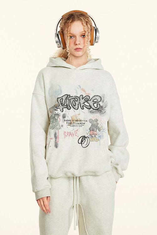 Vintage Graphic Pullover Hoodie - Oat Gray