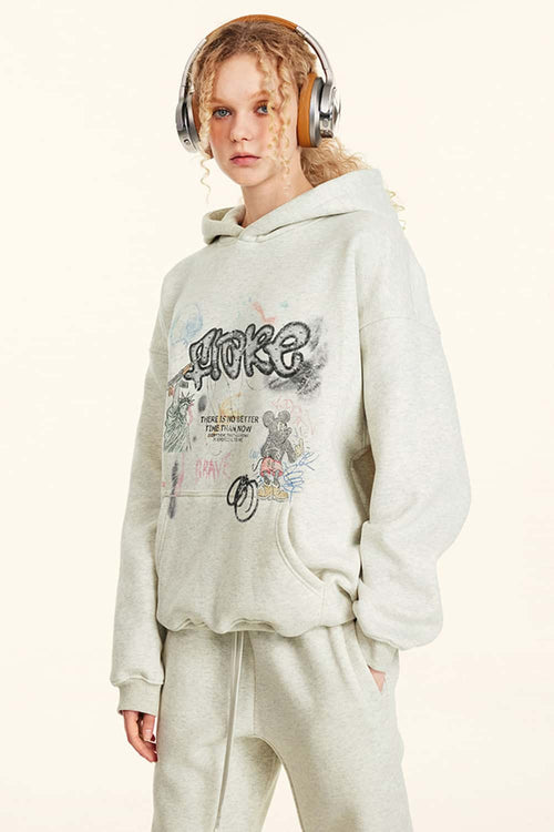 Vintage Graphic Pullover Hoodie - Oat Gray