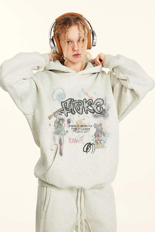Vintage Graphic Pullover Hoodie - Oat Gray