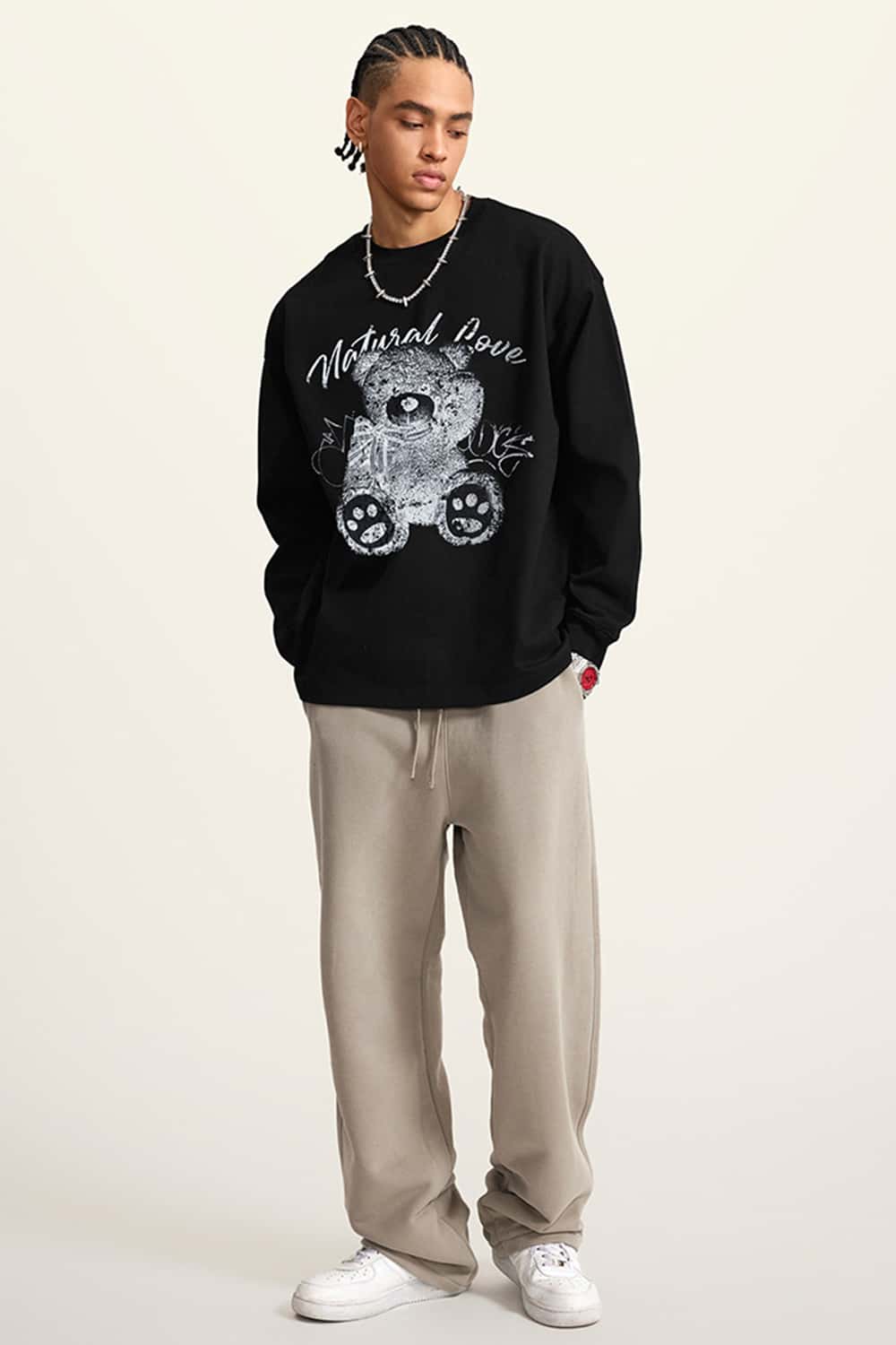 Lightweight Washed X-Ray Bear Graphic Long Sleeve Tee