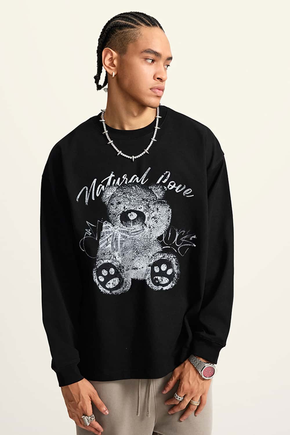 Lightweight Washed X-Ray Bear Graphic Long Sleeve Tee
