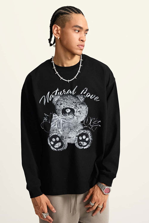 Men's Heavyweight Graphic Washed Long-Sleeve - Black