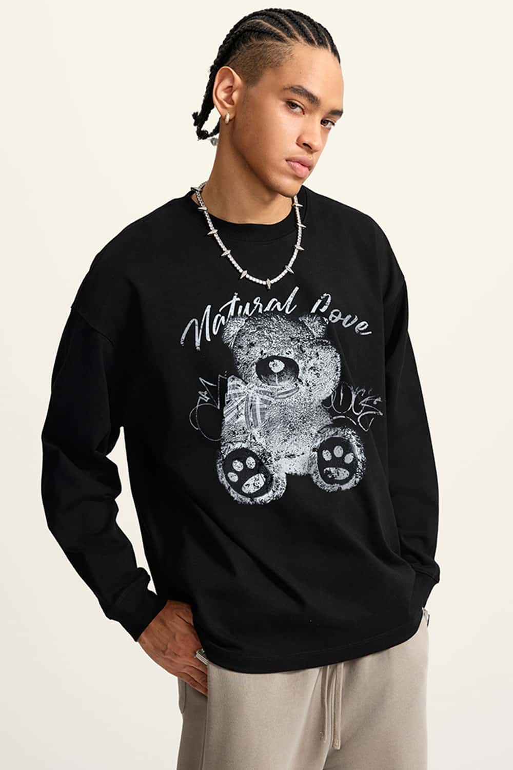 Lightweight Washed X-Ray Bear Graphic Long Sleeve Tee