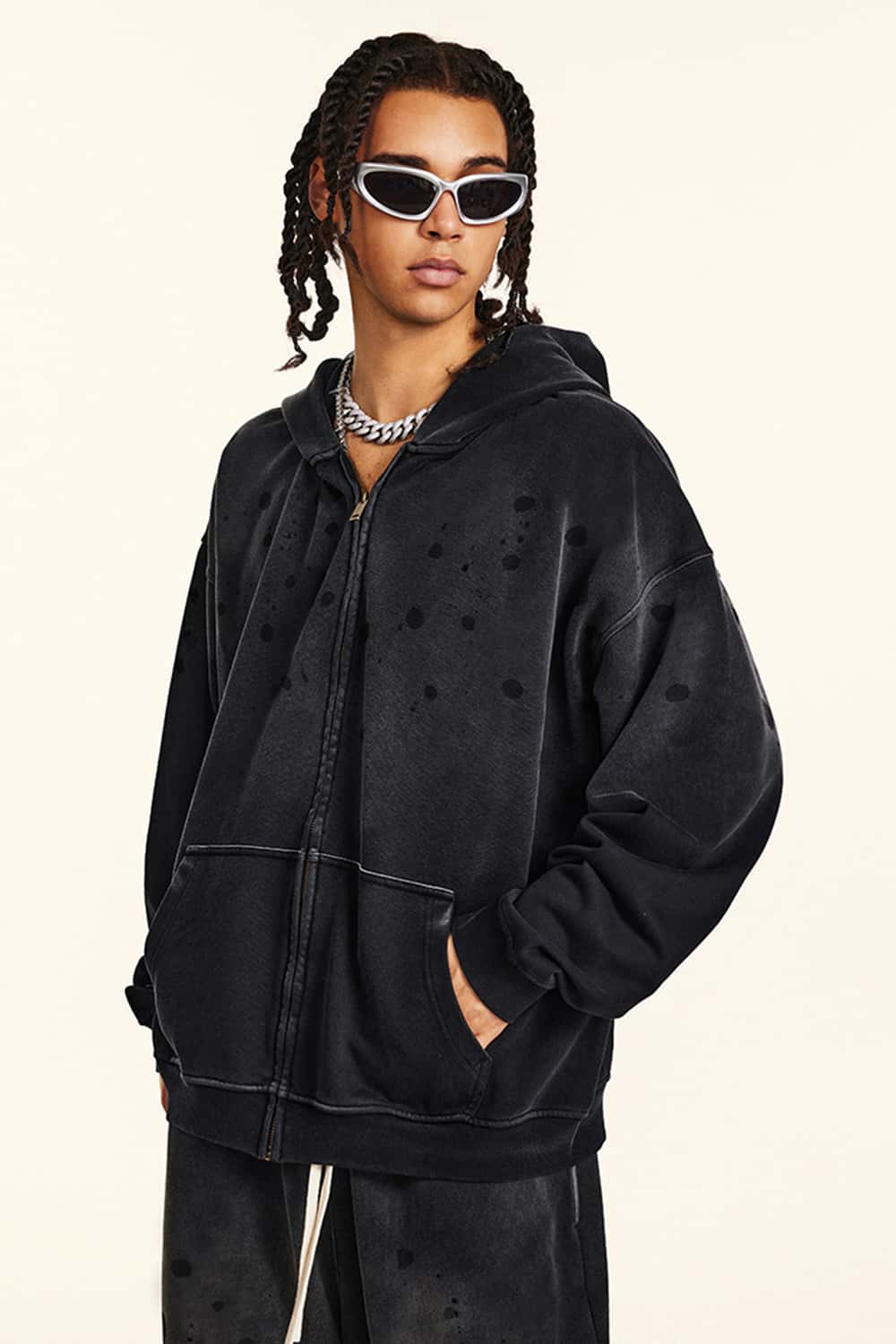 Heavyweight Zip-Up Washed Hoodie Jacket