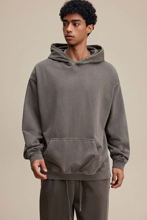 Heavyweight Wax-Dyed Vintage Hoodie - Coffee