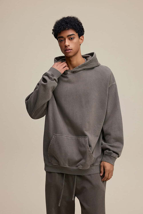 Heavyweight Wax-Dyed Vintage Hoodie - Coffee