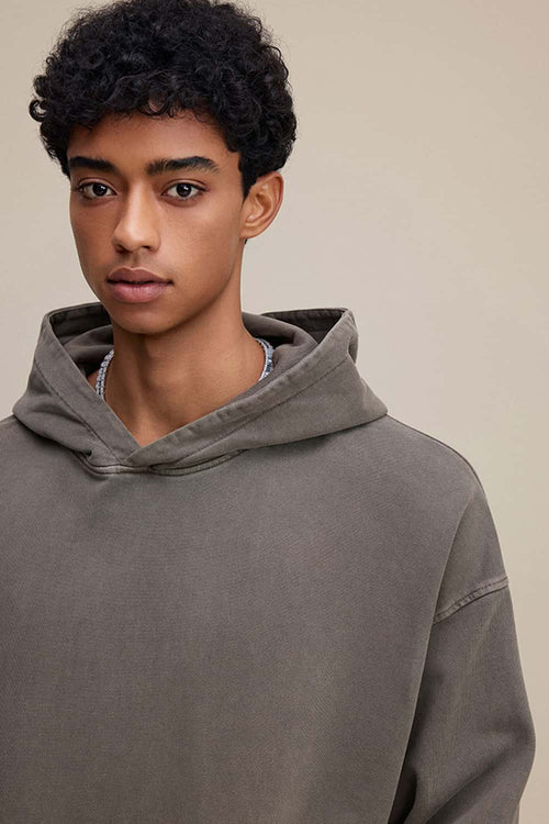 Heavyweight Wax-Dyed Vintage Hoodie - Coffee