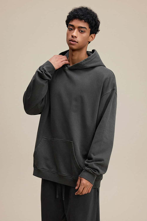 Heavyweight Wax-Dyed Vintage Hoodie - Dark Gray