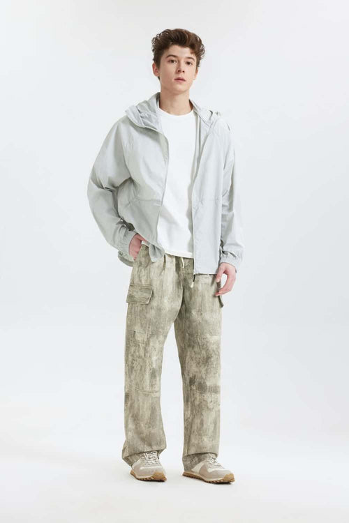Washed Camo Straight-Leg Cargo Pant - Grayish White