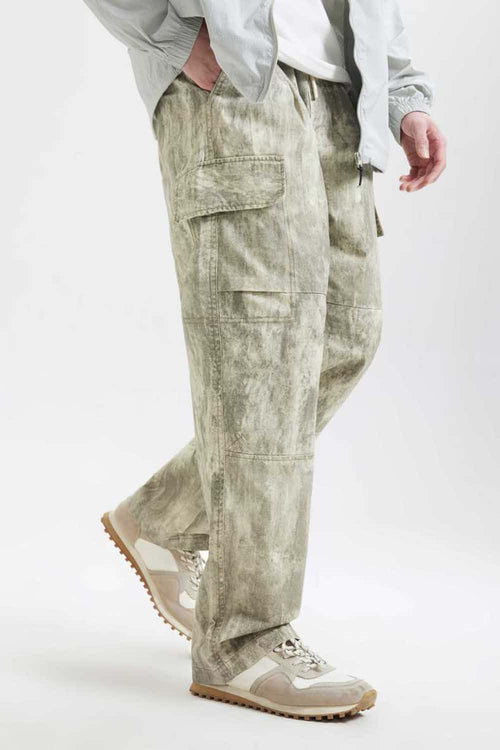 Washed Camo Straight-Leg Cargo Pant - Grayish White