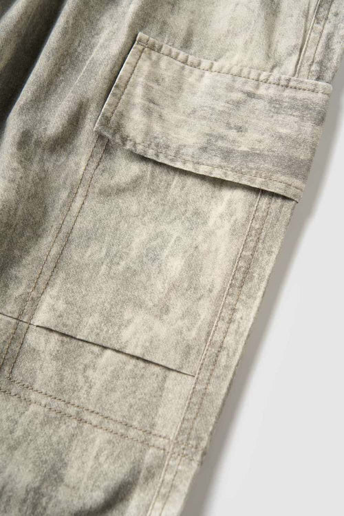 Washed Camo Straight-Leg Cargo Pant - Grayish White