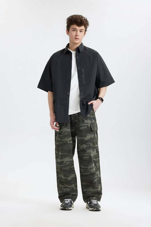 Washed Camo Straight-Leg Cargo Pant - Military Green