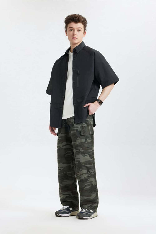 Washed Camo Straight-Leg Cargo Pant - Military Green