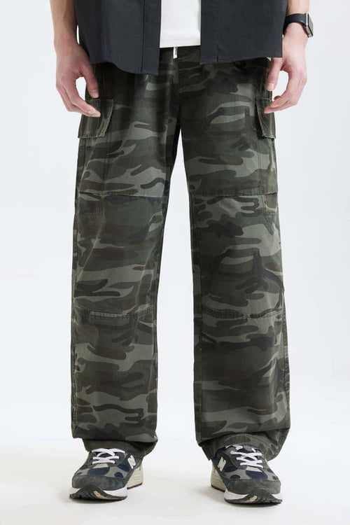 Washed Camo Straight-Leg Cargo Pant - Military Green