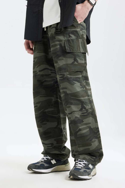 Washed Camo Straight-Leg Cargo Pant - Military Green