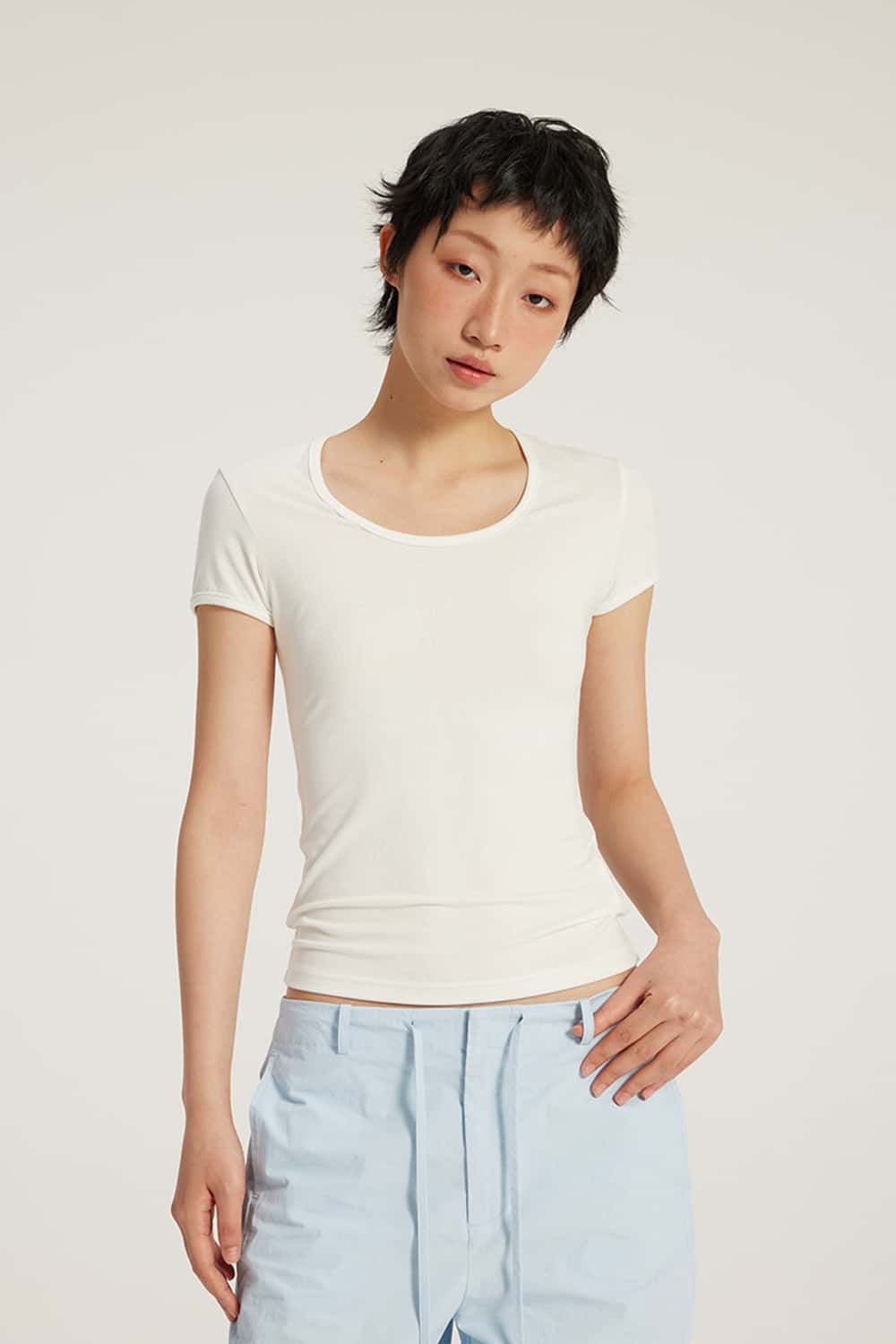 U-Neck Breathable Basic Short Sleeve T-Shirt