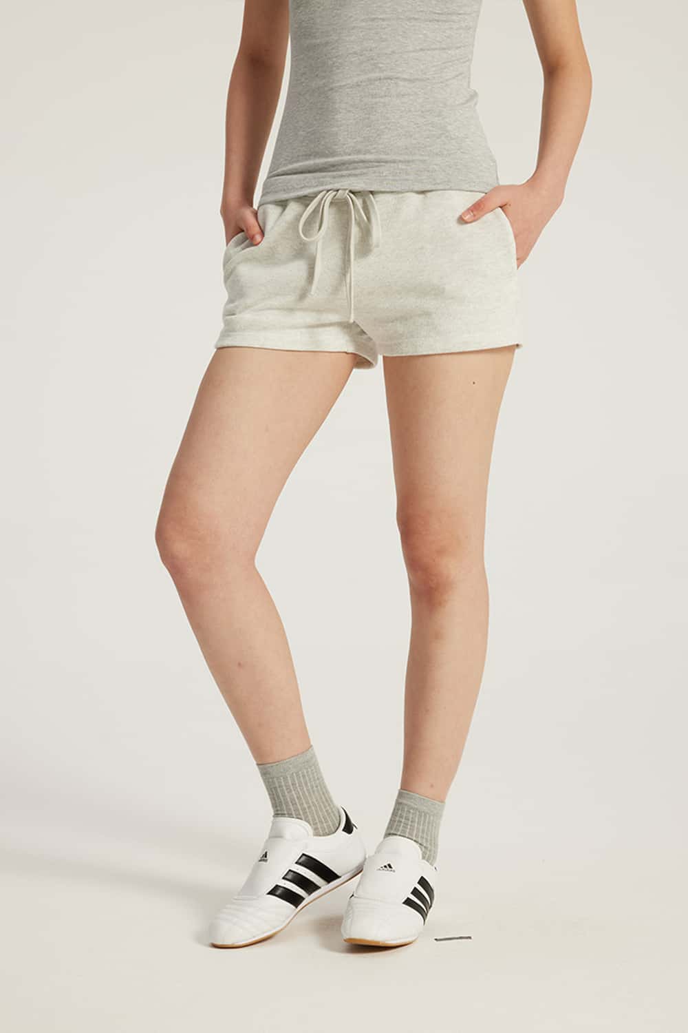 Drawstring Low-Rise Stretch Mini Shorts _ Solid Color