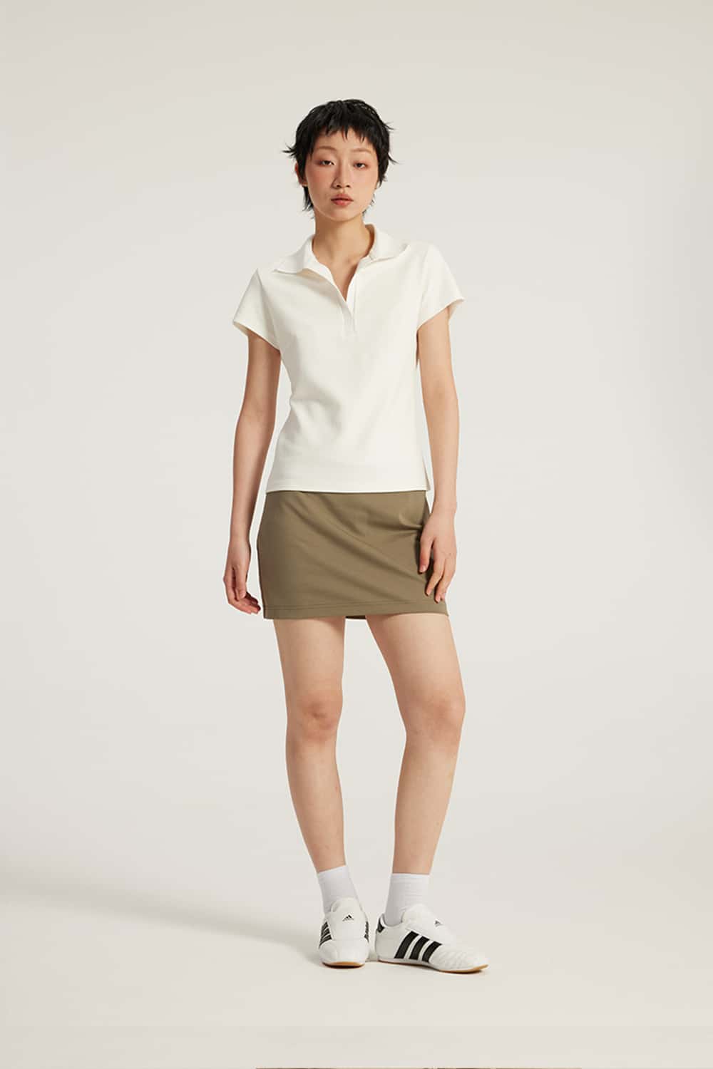 Structured Shoulder Fitted Polo Collar Short Sleeve T-Shirt