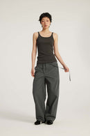 Retro Cotton Curved Cargo Pants - Dark Gray