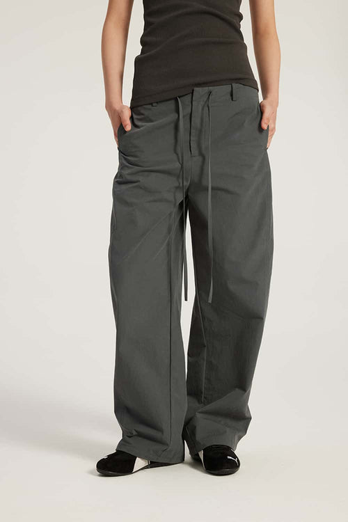 Retro Cotton Curved Cargo Pants - Dark Gray