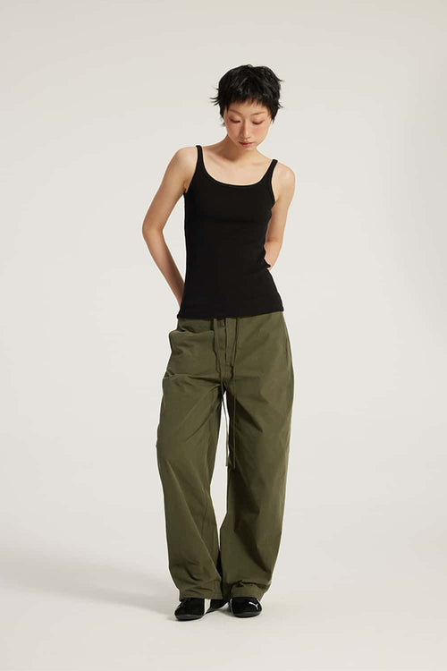Retro Cotton Curved Cargo Pants - Olive