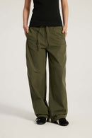 Retro Cotton Curved Cargo Pants - Olive