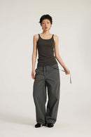 Ribbed Square Neck Tank Top - Dark Gray