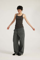 Ribbed Square Neck Tank Top - Dark Gray